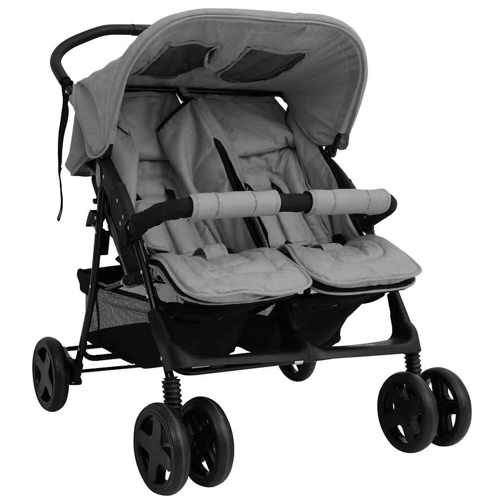 Steel Green Double Stroller 80 x 96 x 104 cm Lightweight Foldable Safe Design Pushchair Compact Travel