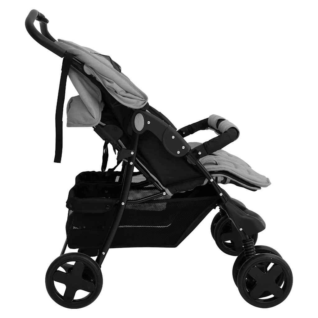 Steel Green Double Stroller 80 x 96 x 104 cm Lightweight Foldable Safe Design Pushchair Compact Travel
