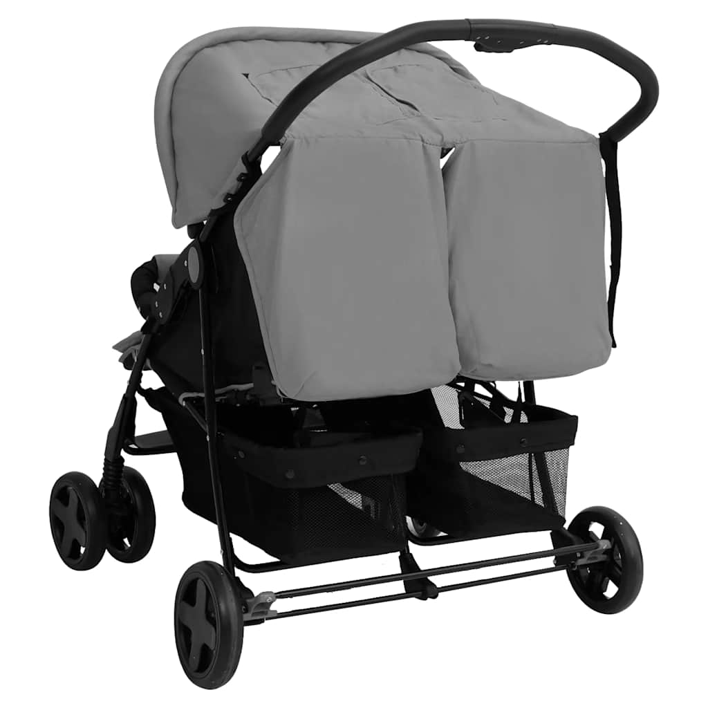 Steel Green Double Stroller 80 x 96 x 104 cm Lightweight Foldable Safe Design Pushchair Compact Travel