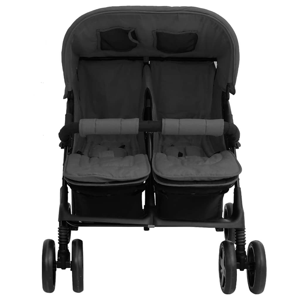 Steel Green Double Stroller 80 x 96 x 104 cm Lightweight Foldable Safe Design Pushchair Compact Travel
