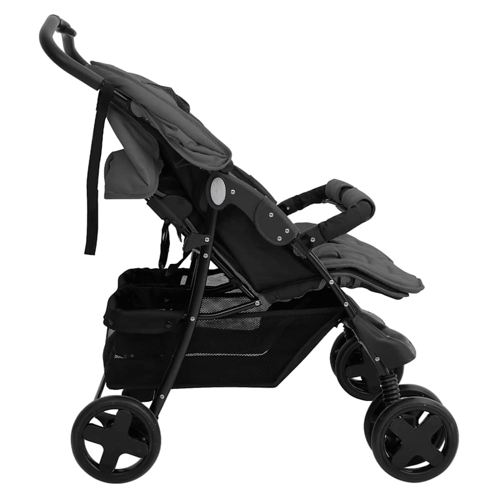 Steel Green Double Stroller 80 x 96 x 104 cm Lightweight Foldable Safe Design Pushchair Compact Travel