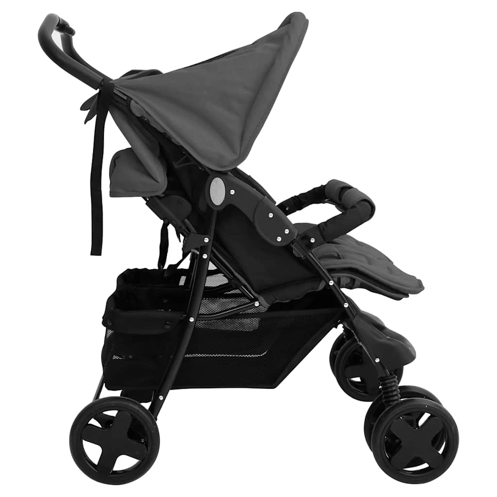 Steel Green Double Stroller 80 x 96 x 104 cm Lightweight Foldable Safe Design Pushchair Compact Travel