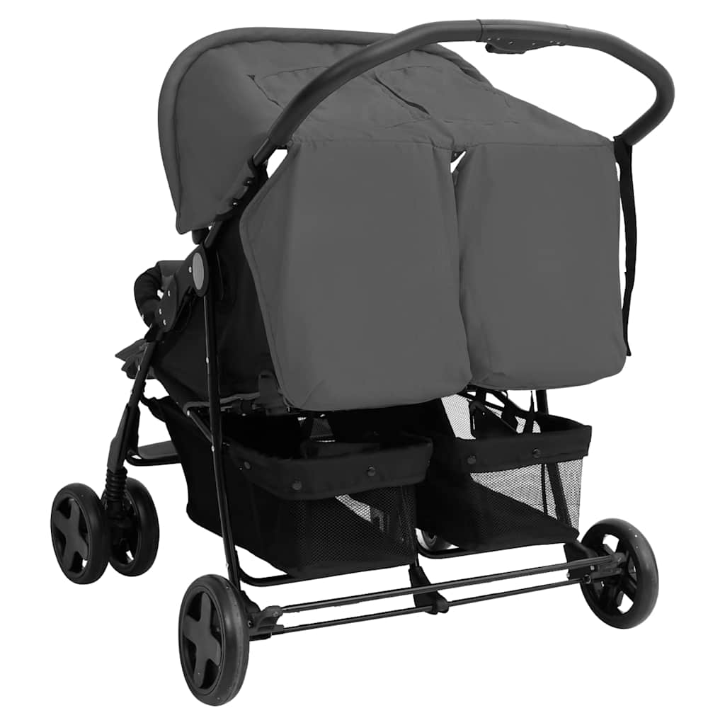 Steel Green Double Stroller 80 x 96 x 104 cm Lightweight Foldable Safe Design Pushchair Compact Travel