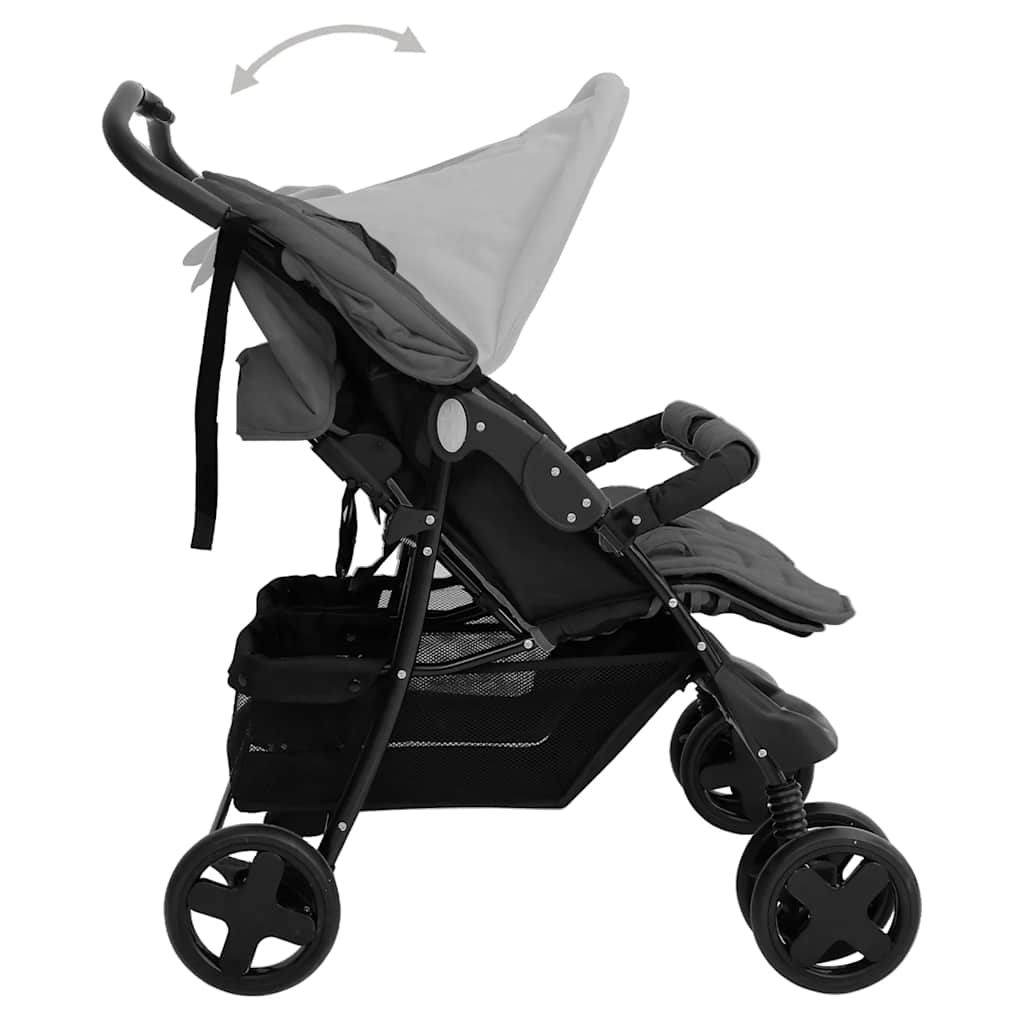 Steel Green Double Stroller 80 x 96 x 104 cm Lightweight Foldable Safe Design Pushchair Compact Travel