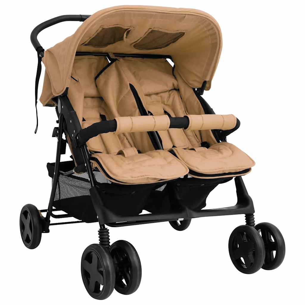 Steel Green Double Stroller 80 x 96 x 104 cm Lightweight Foldable Safe Design Pushchair Compact Travel