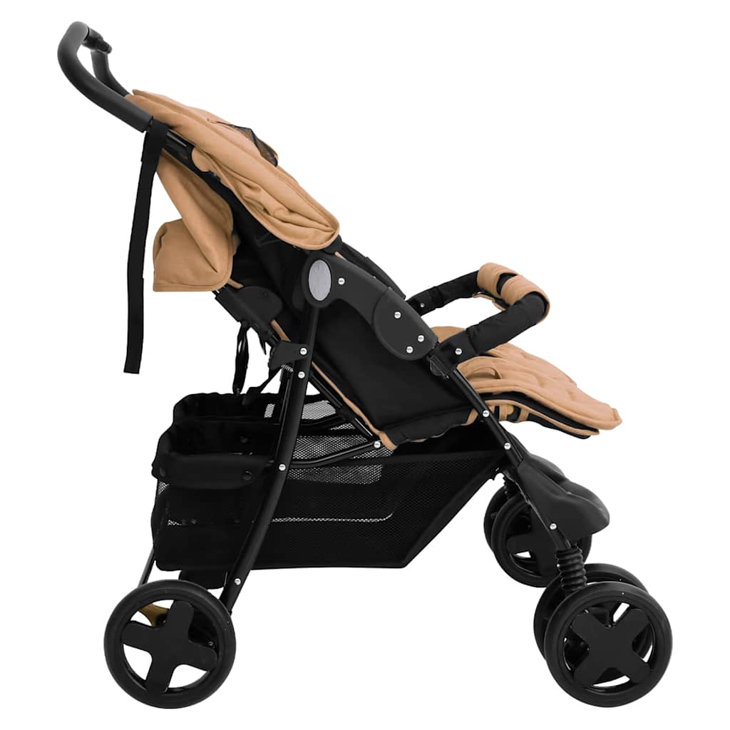 Steel Green Double Stroller 80 x 96 x 104 cm Lightweight Foldable Safe Design Pushchair Compact Travel
