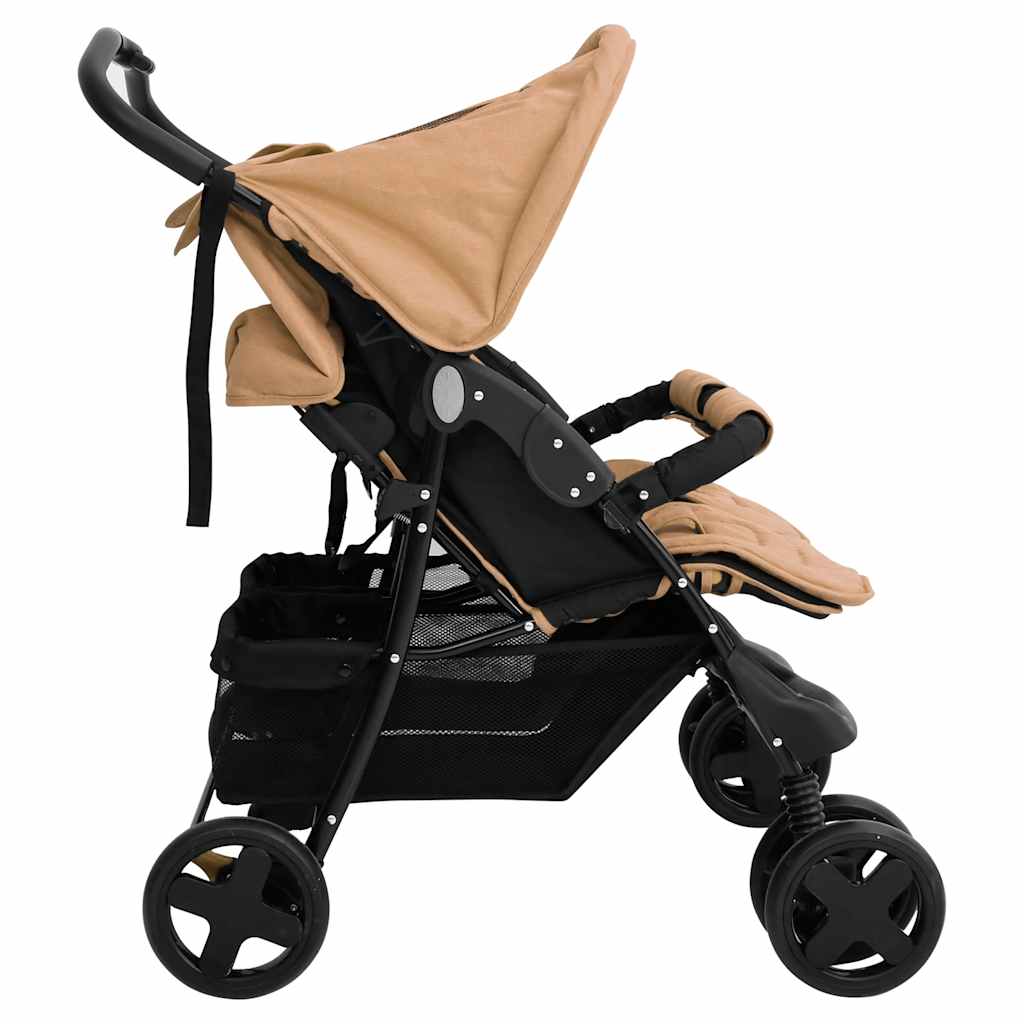 Steel Green Double Stroller 80 x 96 x 104 cm Lightweight Foldable Safe Design Pushchair Compact Travel