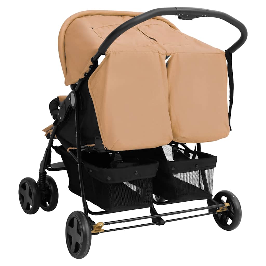 Steel Green Double Stroller 80 x 96 x 104 cm Lightweight Foldable Safe Design Pushchair Compact Travel