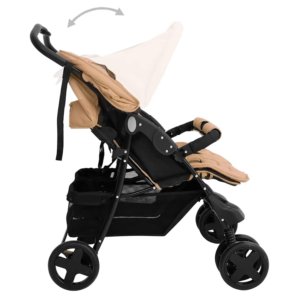 Steel Green Double Stroller 80 x 96 x 104 cm Lightweight Foldable Safe Design Pushchair Compact Travel