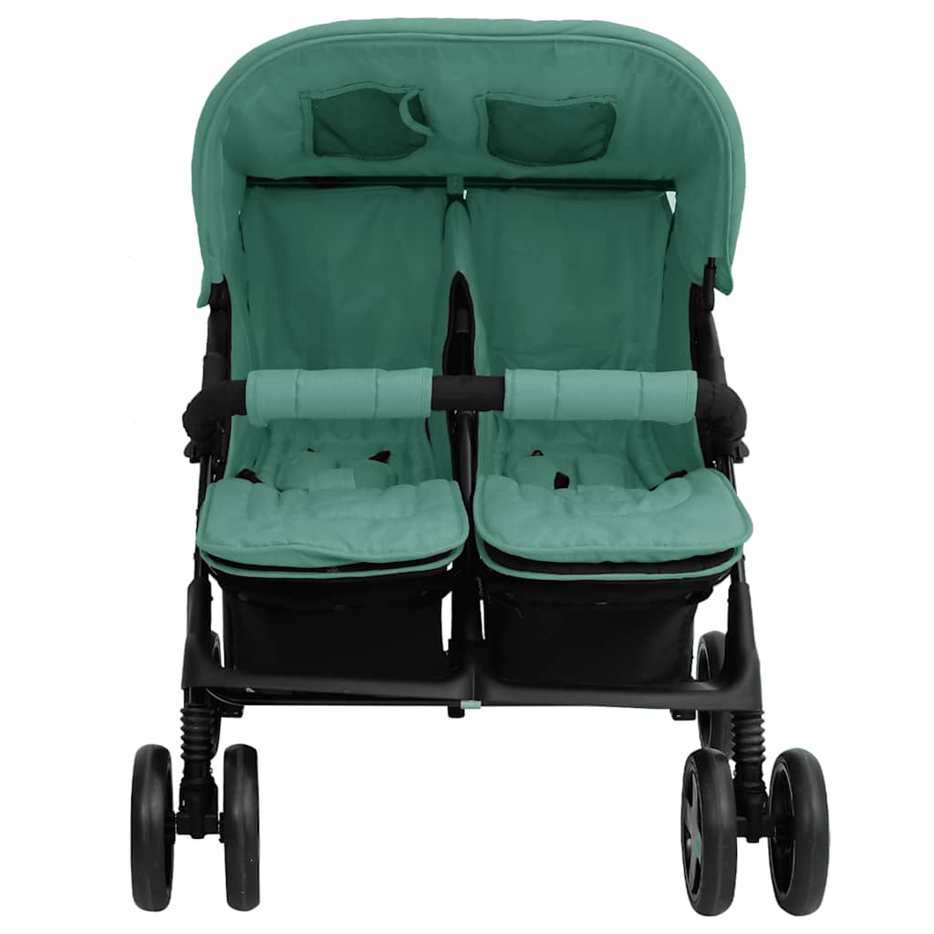 Steel Green Double Stroller 80 x 96 x 104 cm Lightweight Foldable Safe Design Pushchair Compact Travel