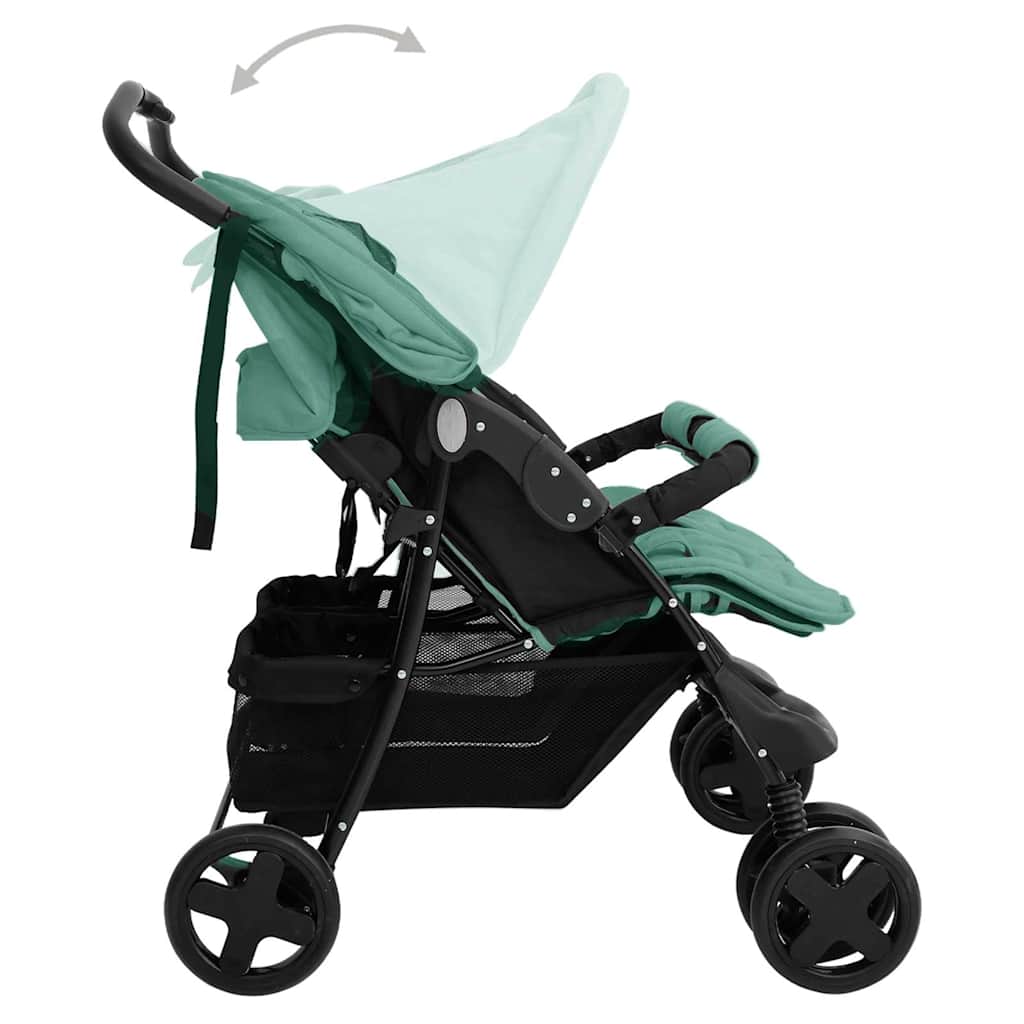 Steel Green Double Stroller 80 x 96 x 104 cm Lightweight Foldable Safe Design Pushchair Compact Travel