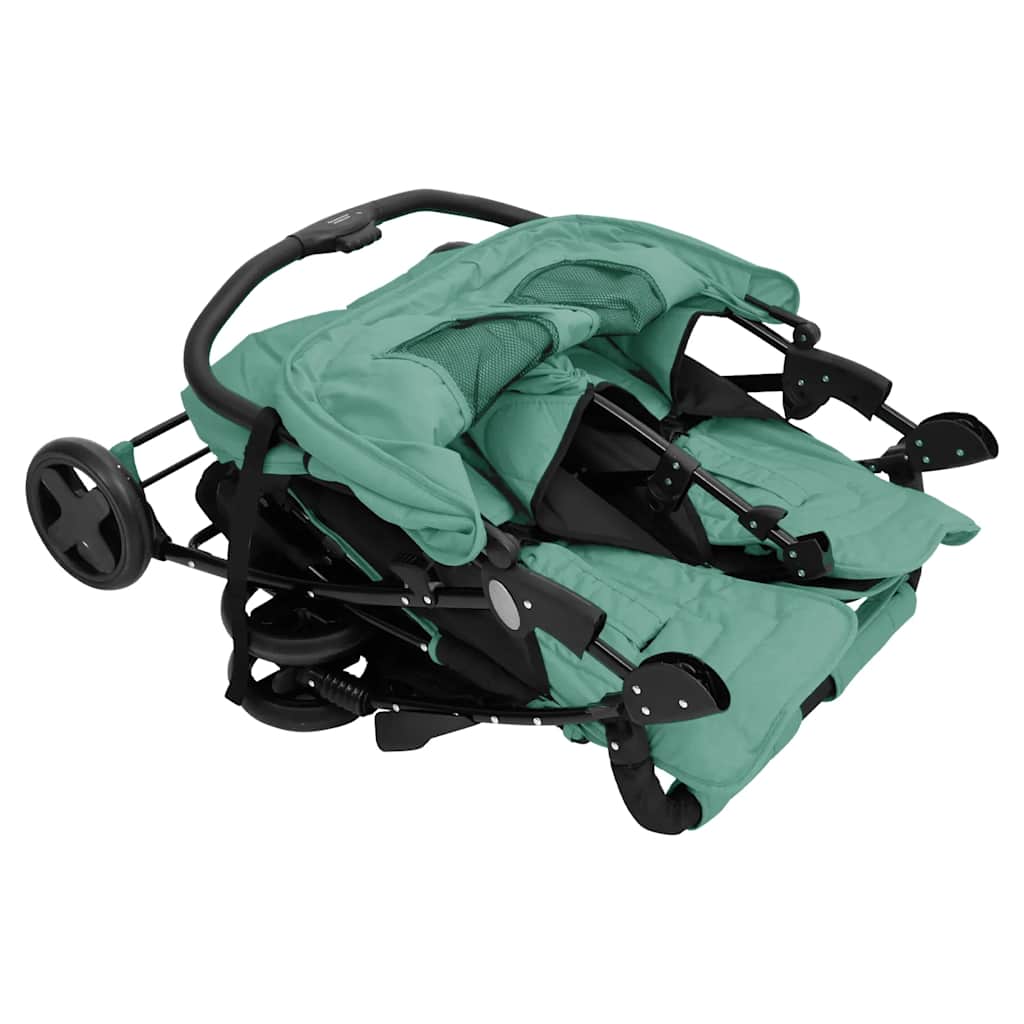Steel Green Double Stroller 80 x 96 x 104 cm Lightweight Foldable Safe Design Pushchair Compact Travel