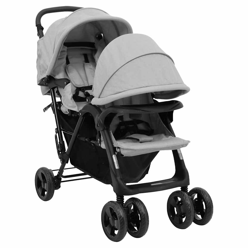 Double Stroller Taupe Steel 122.5 x 53.5 x 111 cm Lightweight Foldable Safe Design Pushchair Compact Travel