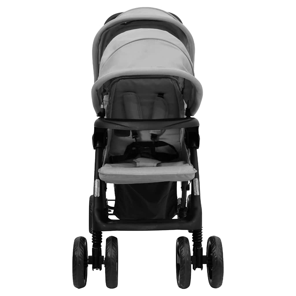 Double Stroller Taupe Steel 122.5 x 53.5 x 111 cm Lightweight Foldable Safe Design Pushchair Compact Travel