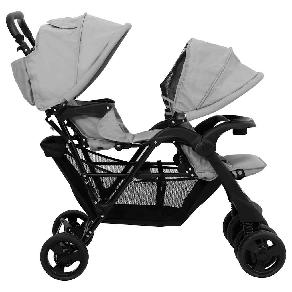 Double Stroller Taupe Steel 122.5 x 53.5 x 111 cm Lightweight Foldable Safe Design Pushchair Compact Travel