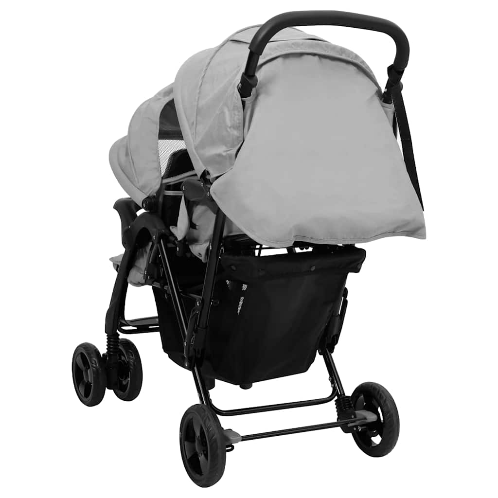 Double Stroller Taupe Steel 122.5 x 53.5 x 111 cm Lightweight Foldable Safe Design Pushchair Compact Travel
