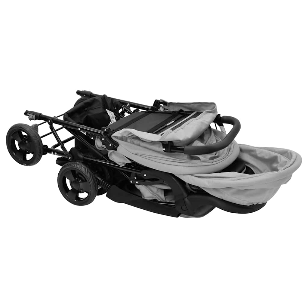 Double Stroller Taupe Steel 122.5 x 53.5 x 111 cm Lightweight Foldable Safe Design Pushchair Compact Travel