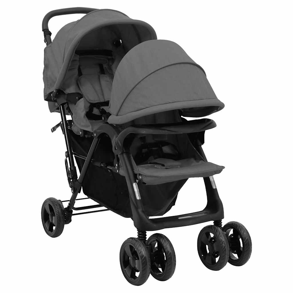Double Stroller Taupe Steel 122.5 x 53.5 x 111 cm Lightweight Foldable Safe Design Pushchair Compact Travel