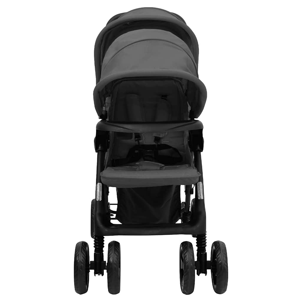 Double Stroller Taupe Steel 122.5 x 53.5 x 111 cm Lightweight Foldable Safe Design Pushchair Compact Travel
