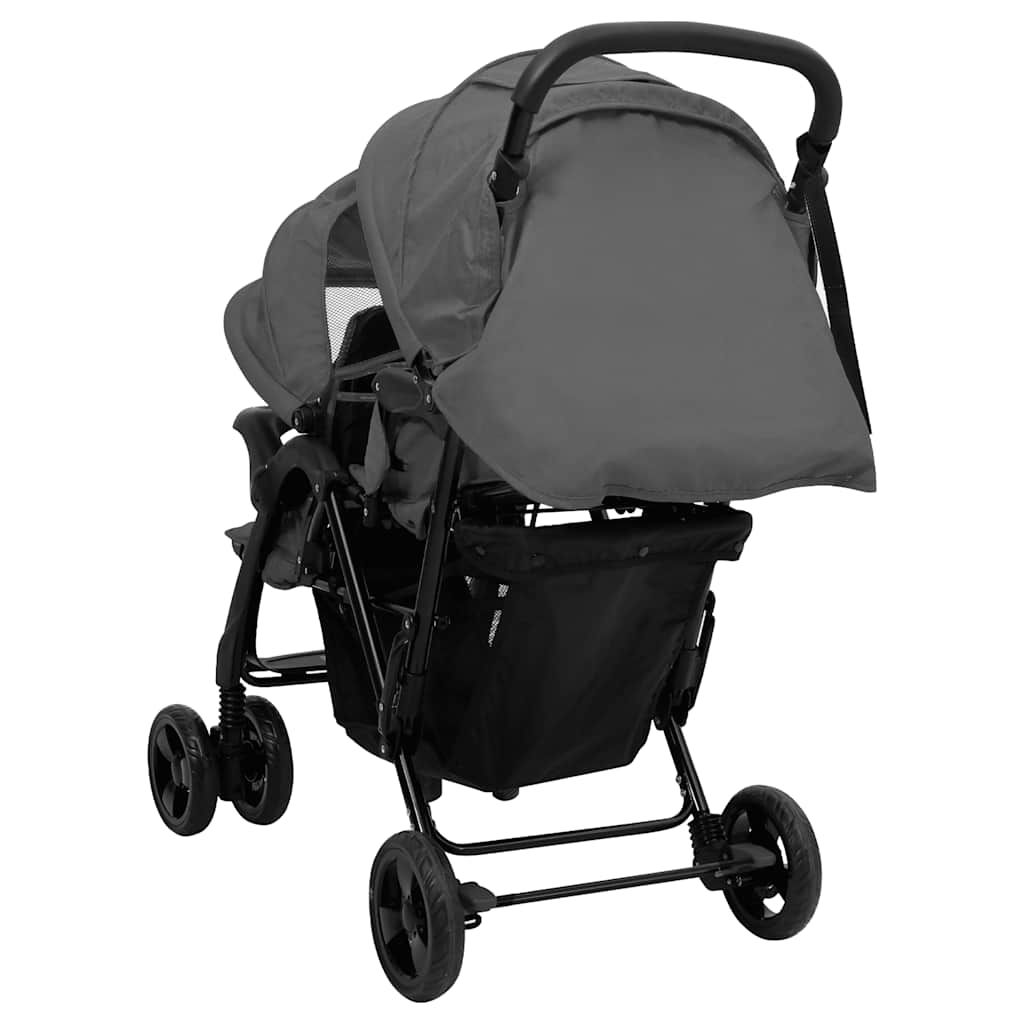 Double Stroller Taupe Steel 122.5 x 53.5 x 111 cm Lightweight Foldable Safe Design Pushchair Compact Travel