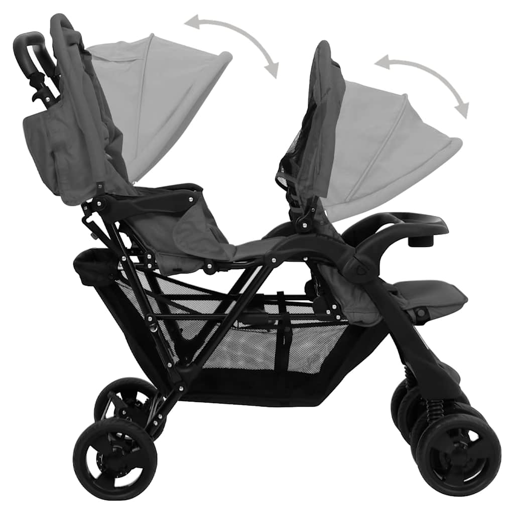 Double Stroller Taupe Steel 122.5 x 53.5 x 111 cm Lightweight Foldable Safe Design Pushchair Compact Travel