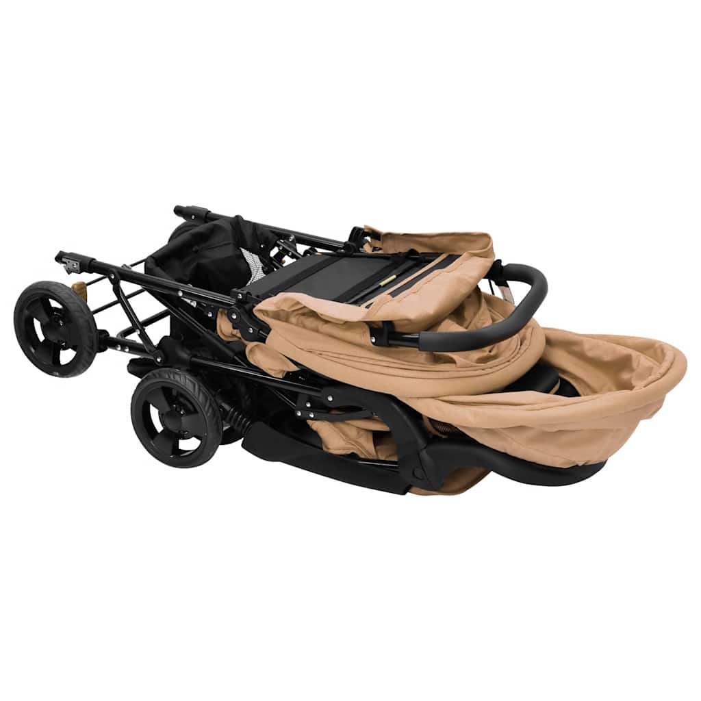 Double Stroller Taupe Steel 122.5 x 53.5 x 111 cm Lightweight Foldable Safe Design Pushchair Compact Travel