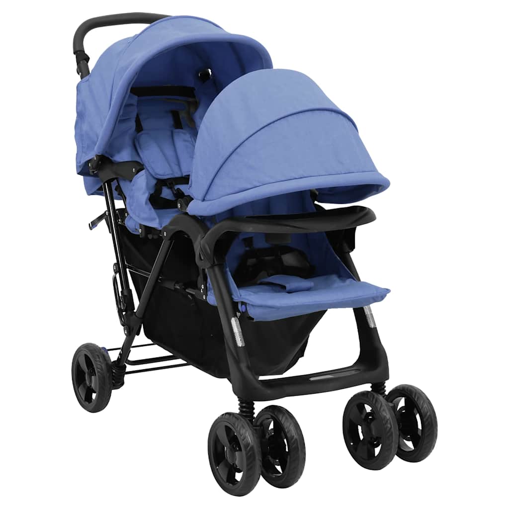 Double Stroller Taupe Steel 122.5 x 53.5 x 111 cm Lightweight Foldable Safe Design Pushchair Compact Travel