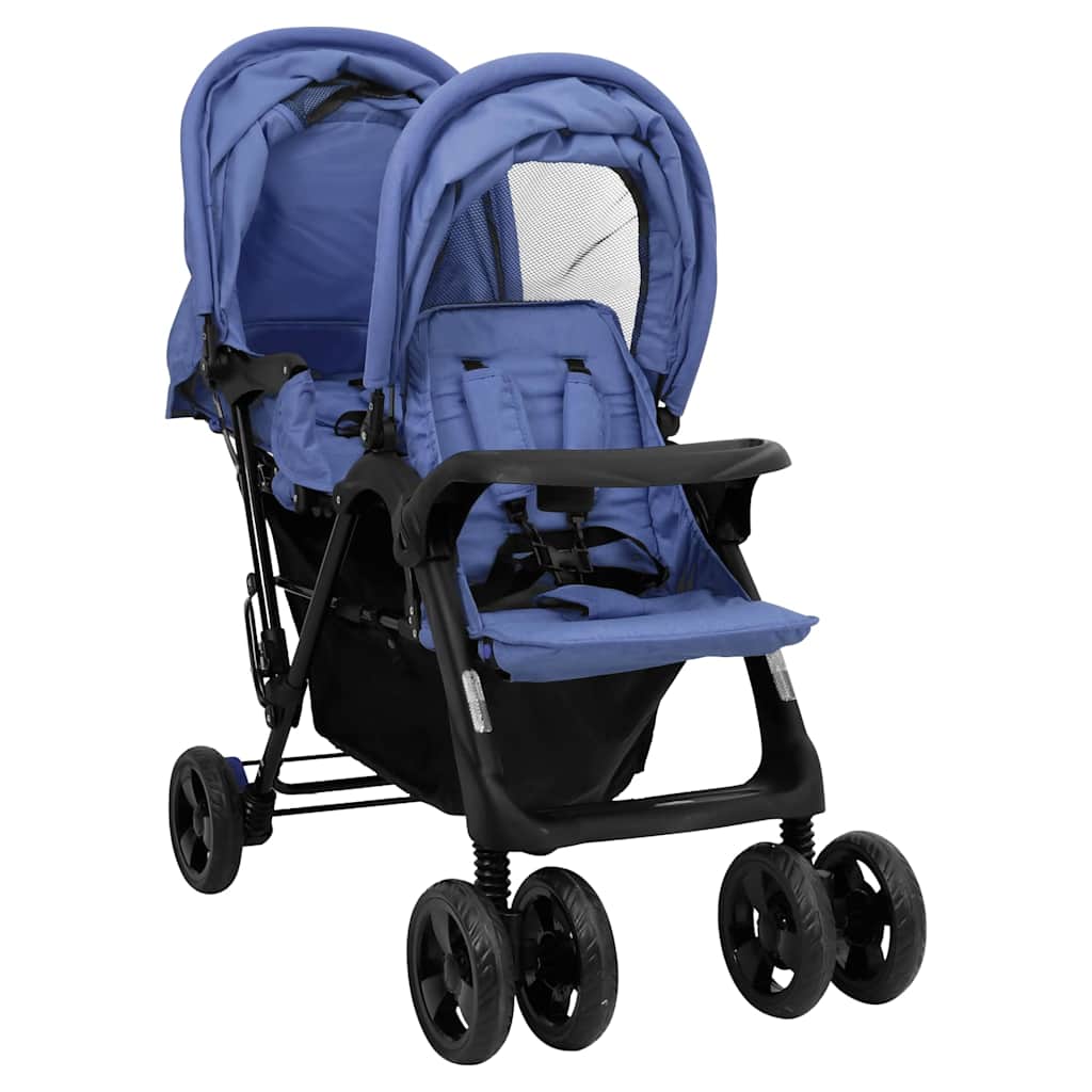 Double Stroller Taupe Steel 122.5 x 53.5 x 111 cm Lightweight Foldable Safe Design Pushchair Compact Travel