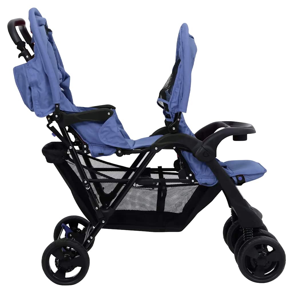 Double Stroller Taupe Steel 122.5 x 53.5 x 111 cm Lightweight Foldable Safe Design Pushchair Compact Travel
