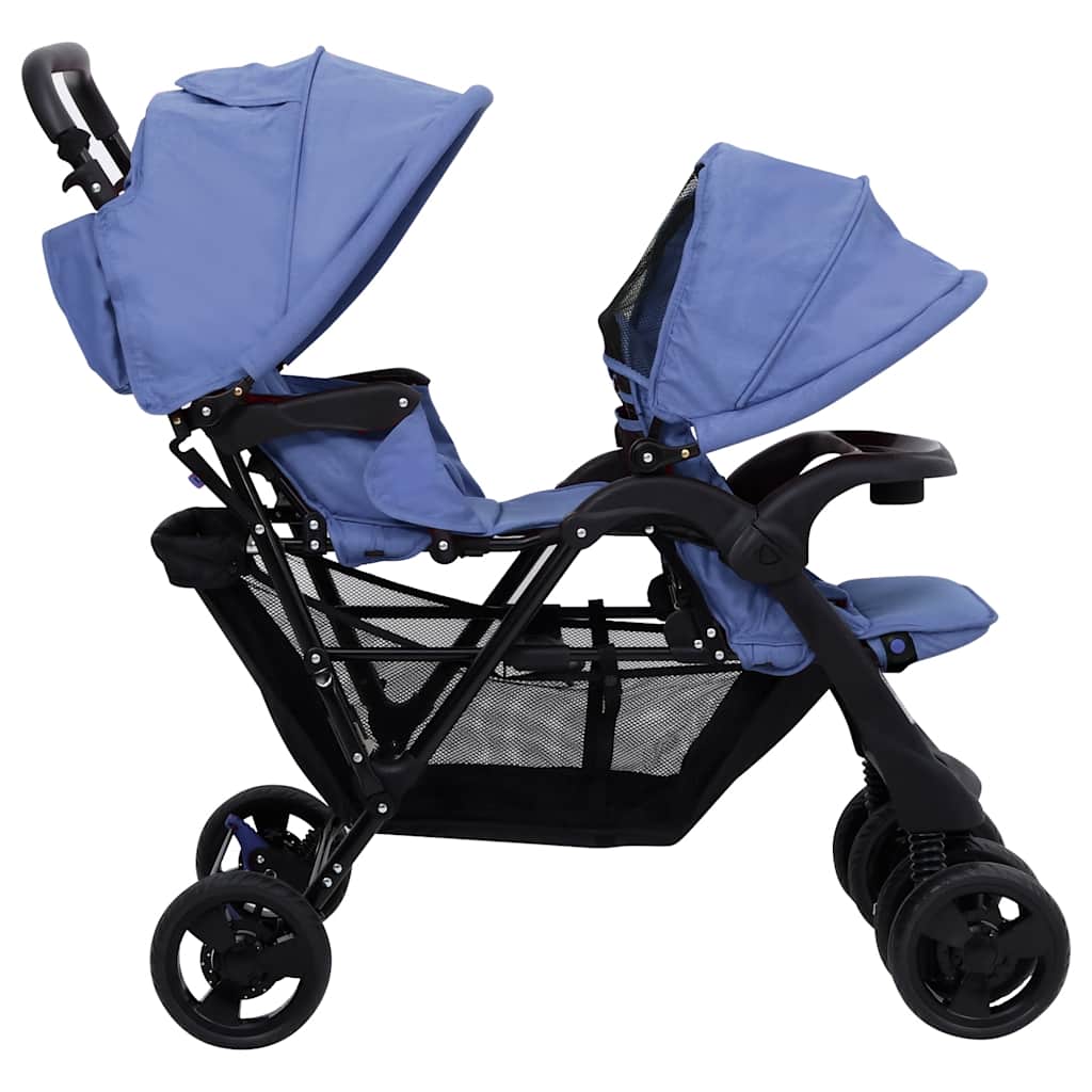 Double Stroller Taupe Steel 122.5 x 53.5 x 111 cm Lightweight Foldable Safe Design Pushchair Compact Travel