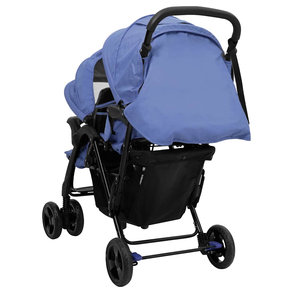 Double Stroller Taupe Steel 122.5 x 53.5 x 111 cm Lightweight Foldable Safe Design Pushchair Compact Travel