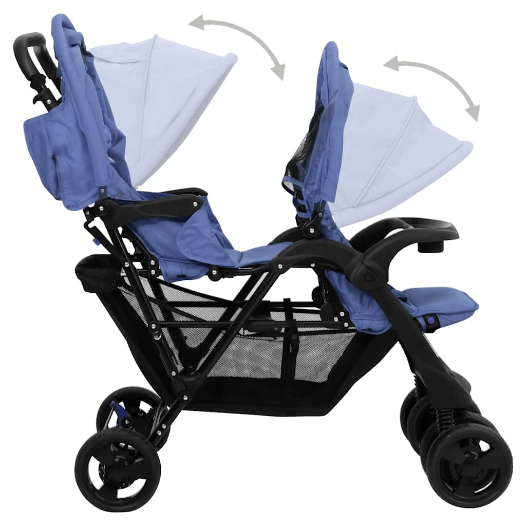 Double Stroller Taupe Steel 122.5 x 53.5 x 111 cm Lightweight Foldable Safe Design Pushchair Compact Travel