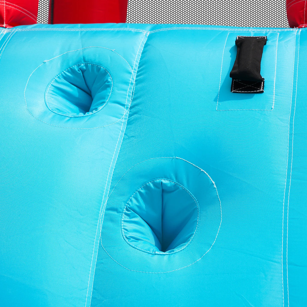 Bouncy castle with blower, slide, trampoline, climbing wall, throwing Wall & basketball hoop-usable all year round, incl. 450W Blower