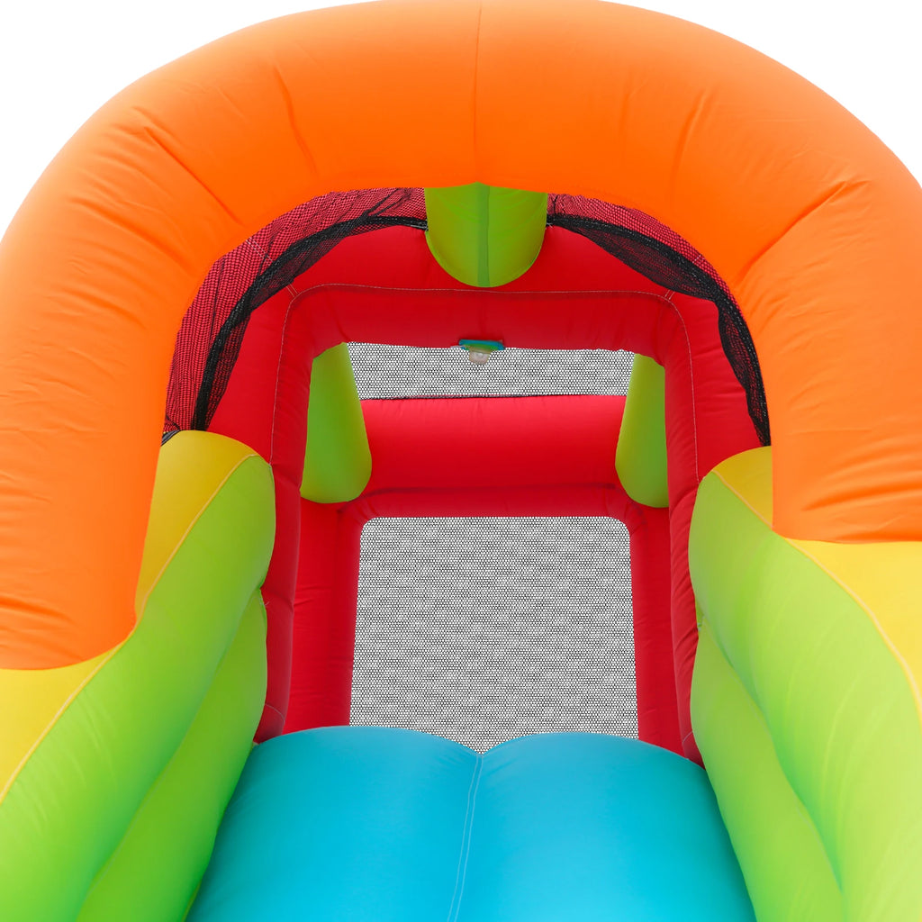 Bouncy castle with blower, slide, trampoline, climbing wall, throwing Wall & basketball hoop-usable all year round, incl. 450W Blower