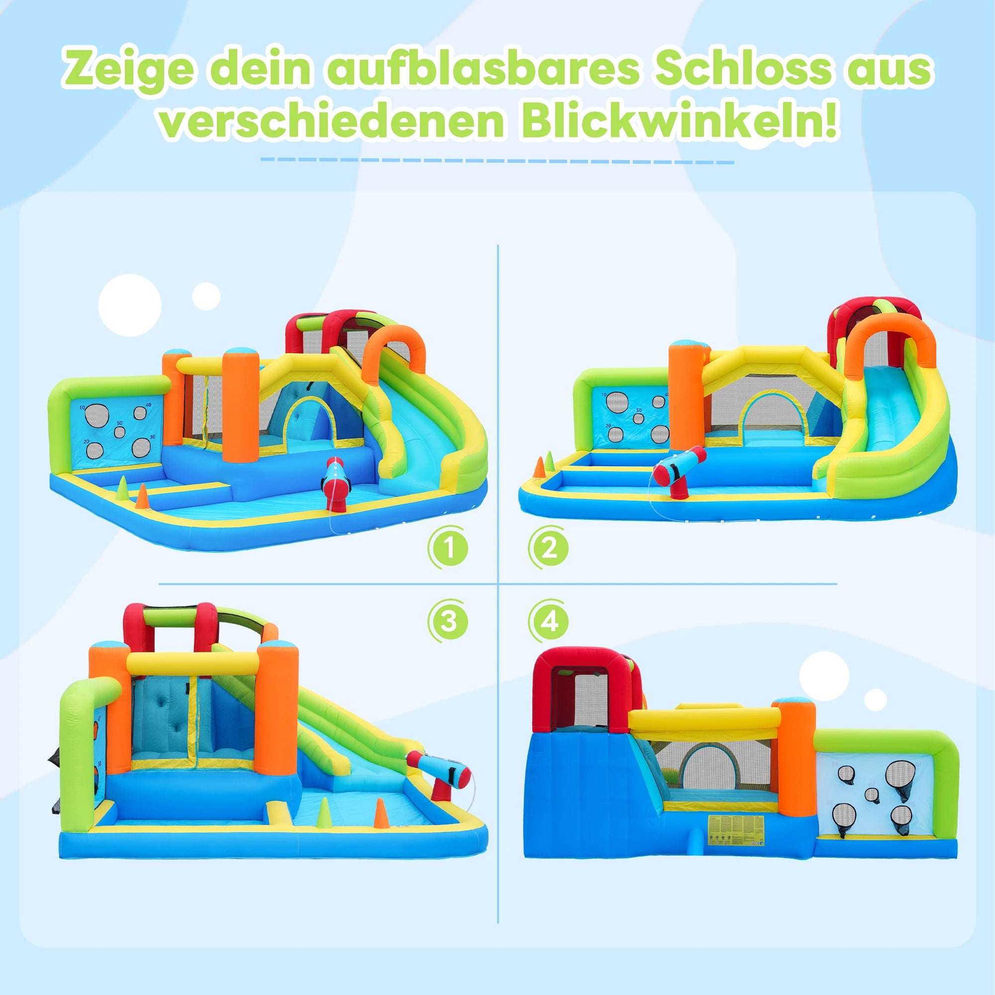 Bouncy castle with blower, slide, trampoline, climbing wall, throwing Wall & basketball hoop-usable all year round, incl. 450W Blower