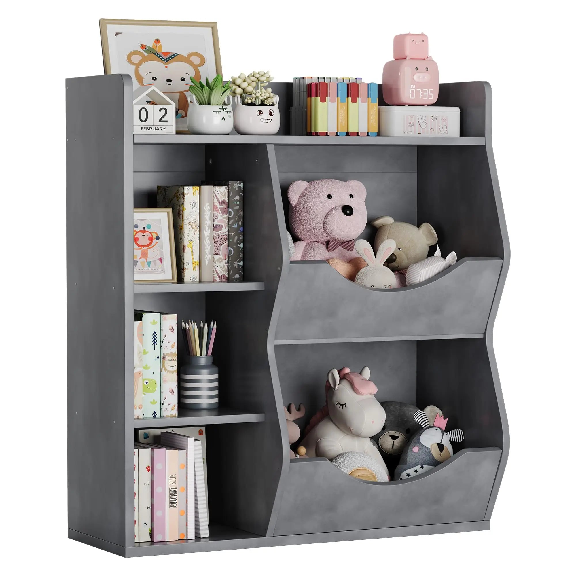 3-Tier Kids Bookshelf, Wooden Bookcase With 5 Compartments For Playroom Nursery Kindergarten, 81 x 30 x 92 cm