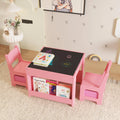 Kids Table and Chair Set - 4 in 1 Wooden Activity Table, 2 Chairs with Storage Drawer, Detachable Table Top for Drawing, Reading, Crafts