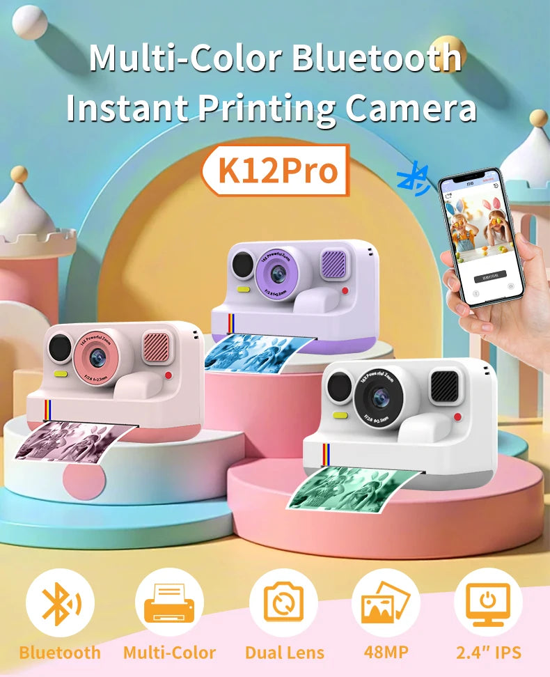 Blossom K12 Kids Camera 1080P Dual Selfie Instant Print Digital Camera for Children Camera Toddler Toys Gifts for 6-12 Year Old