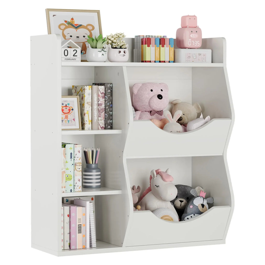 3-Tier Kids Bookshelf, Wooden Bookcase With 5 Compartments For Playroom Nursery Kindergarten, 81 x 30 x 92 cm
