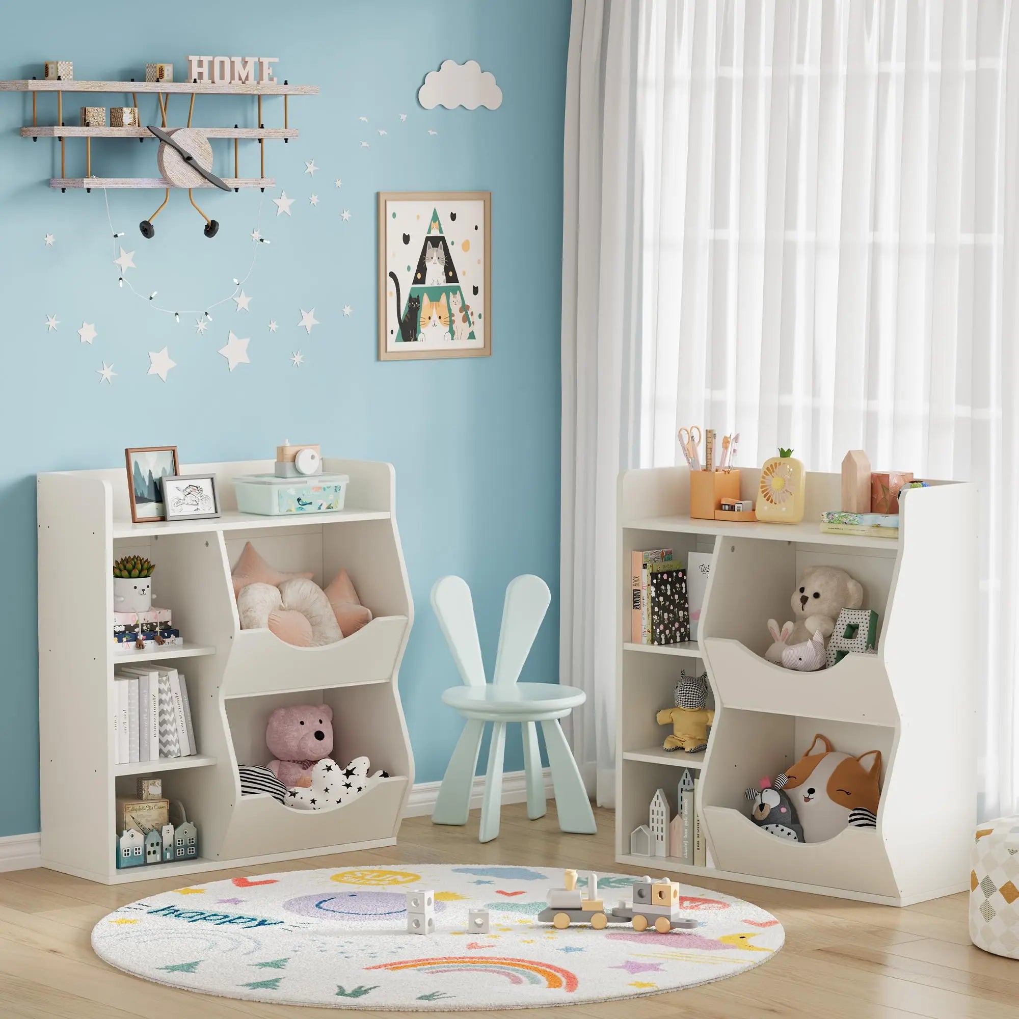 3-Tier Kids Bookshelf, Wooden Bookcase With 5 Compartments For Playroom Nursery Kindergarten, 81 x 30 x 92 cm
