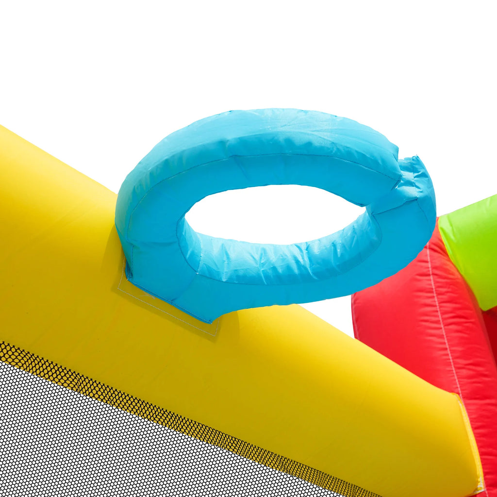 Bouncy castle with blower, slide, trampoline, climbing wall, throwing Wall & basketball hoop-usable all year round, incl. 450W Blower