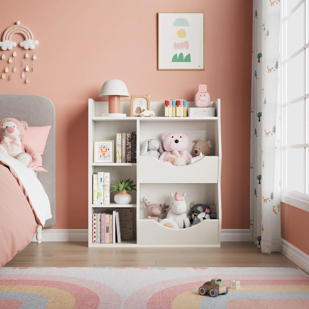 3-Tier Kids Bookshelf, Wooden Bookcase With 5 Compartments For Playroom Nursery Kindergarten, 81 x 30 x 92 cm