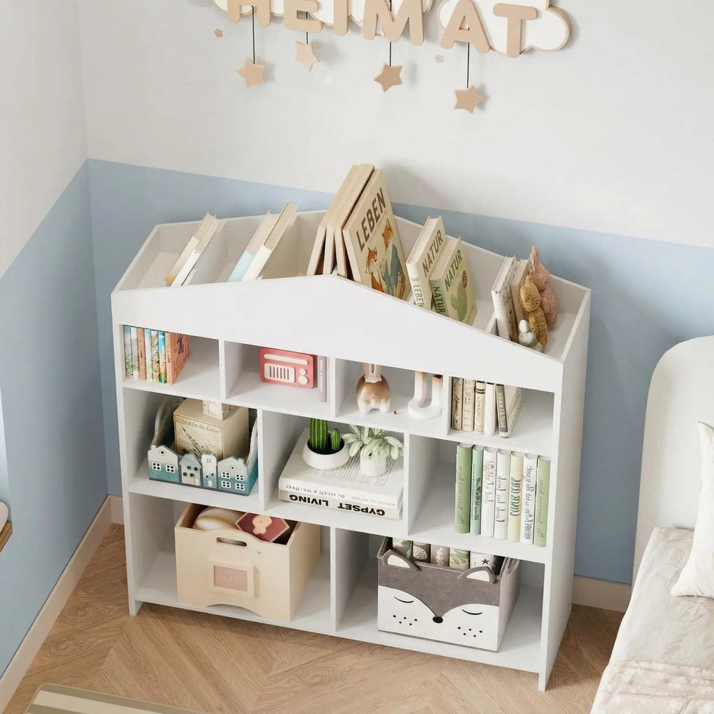 Multiple-Level Kids Bookcase, Wooden Standing Bookshelf With Anti-Tilt Device For Bedroom Kindergarten