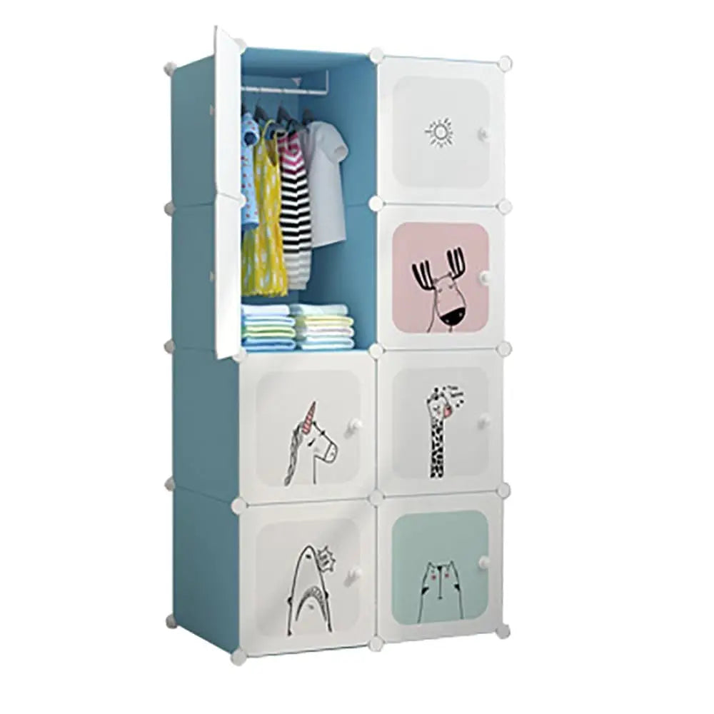 Kids Modular Wardrobe,8/12 Cube DIY Plastic Coat Rack with Doors, Versatile For Bedroom