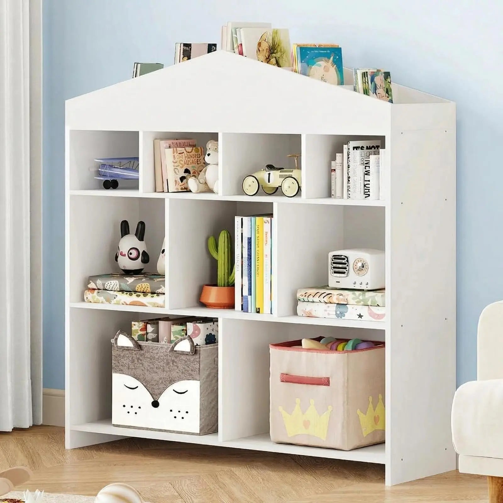 Multiple-Level Kids Bookcase, Wooden Standing Bookshelf With Anti-Tilt Device For Bedroom Kindergarten