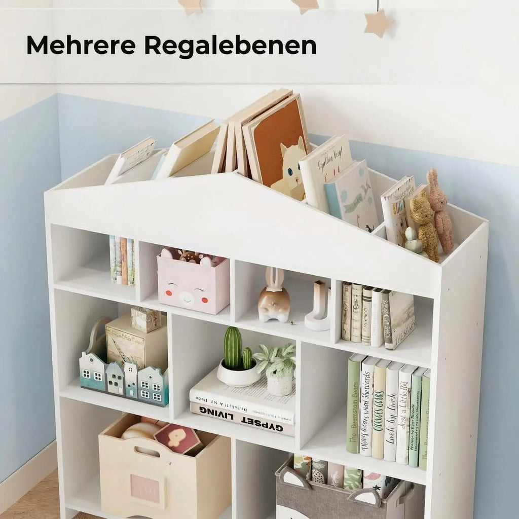 Multiple-Level Kids Bookcase, Wooden Standing Bookshelf With Anti-Tilt Device For Bedroom Kindergarten