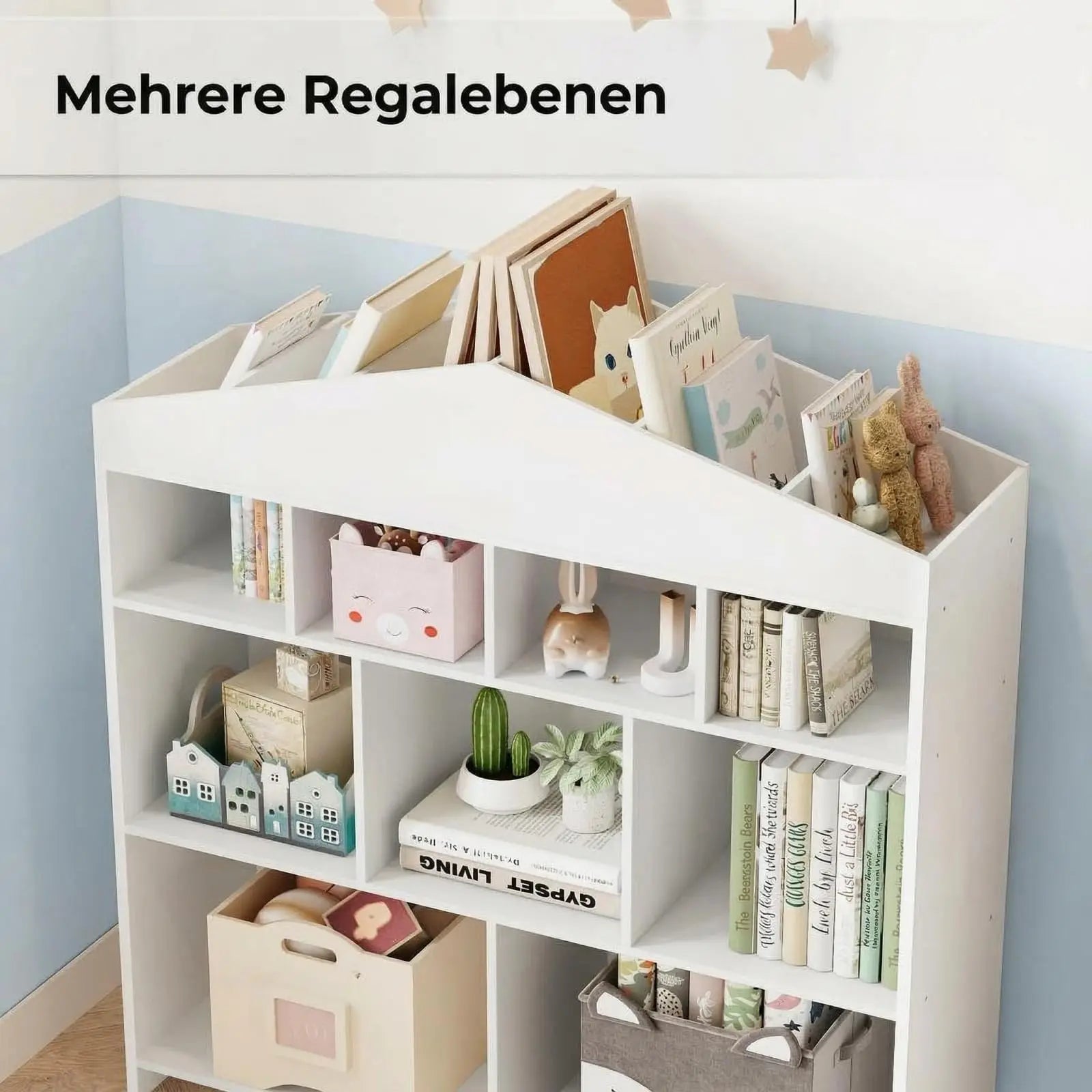 Multiple-Level Kids Bookcase, Wooden Standing Bookshelf With Anti-Tilt Device For Bedroom Kindergarten