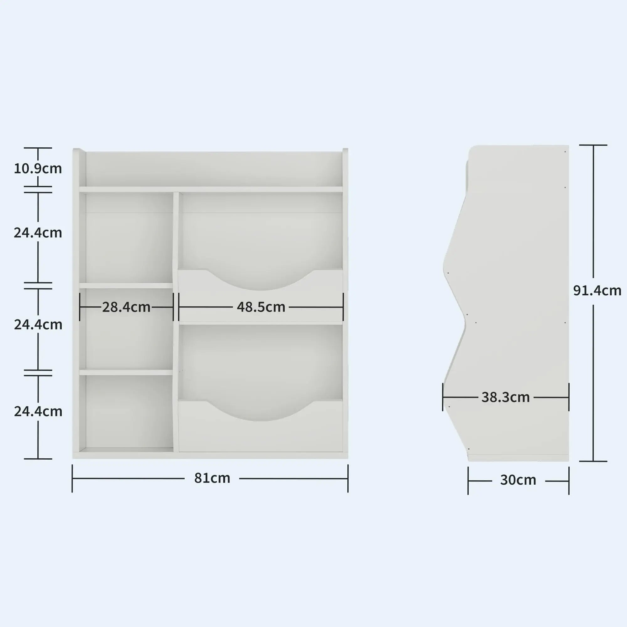 3-Tier Kids Bookshelf, Wooden Bookcase With 5 Compartments For Playroom Nursery Kindergarten, 81 x 30 x 92 cm