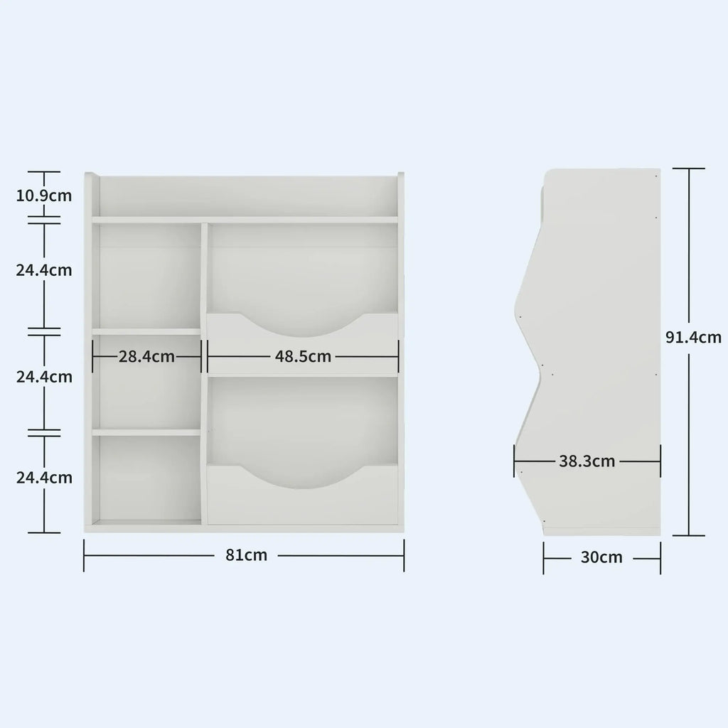 3-Tier Kids Bookshelf, Wooden Bookcase With 5 Compartments For Playroom Nursery Kindergarten, 81 x 30 x 92 cm