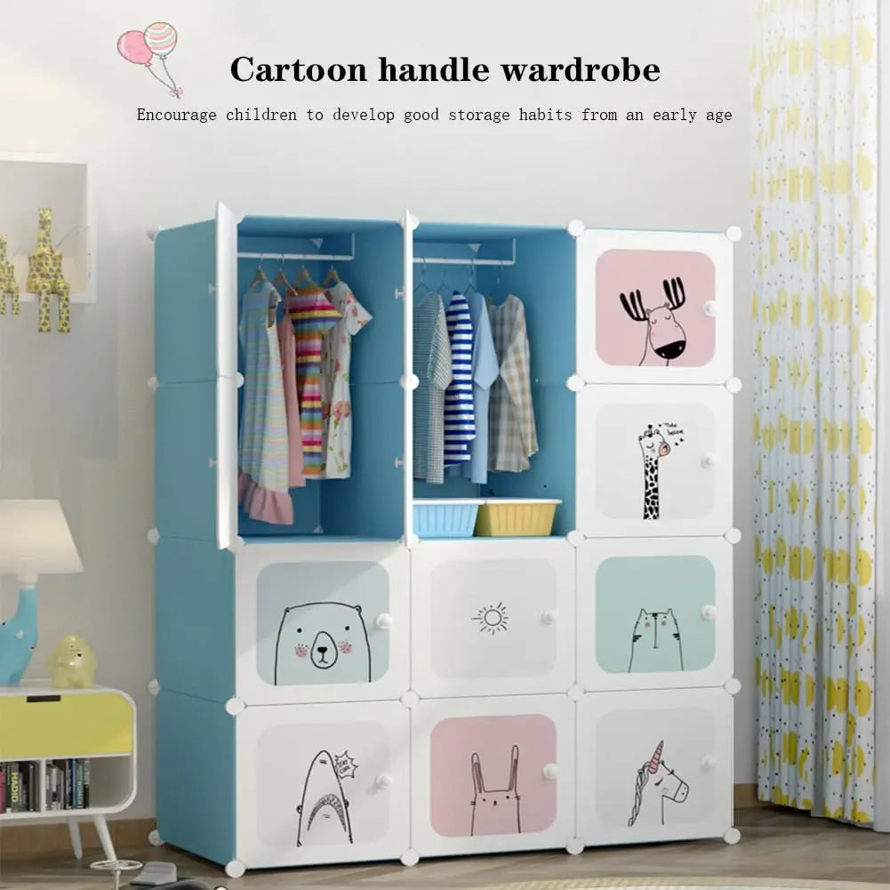 Kids Modular Wardrobe,8/12 Cube DIY Plastic Coat Rack with Doors, Versatile For Bedroom